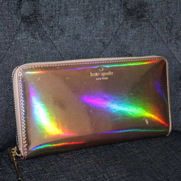 Kate Spade rose gold iridescent zip around wallet - Picture 1 of 16